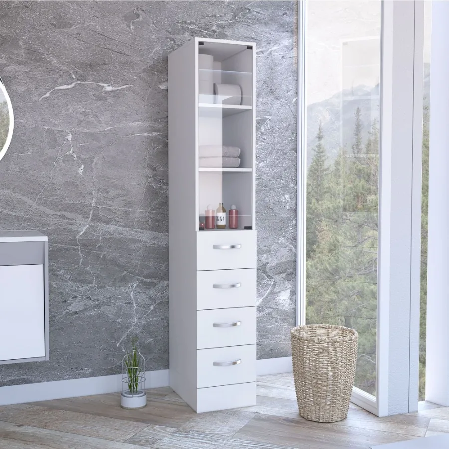 

DEPOT ESHOP Magna Linen Cabinet Three Shelves Four Drawers White