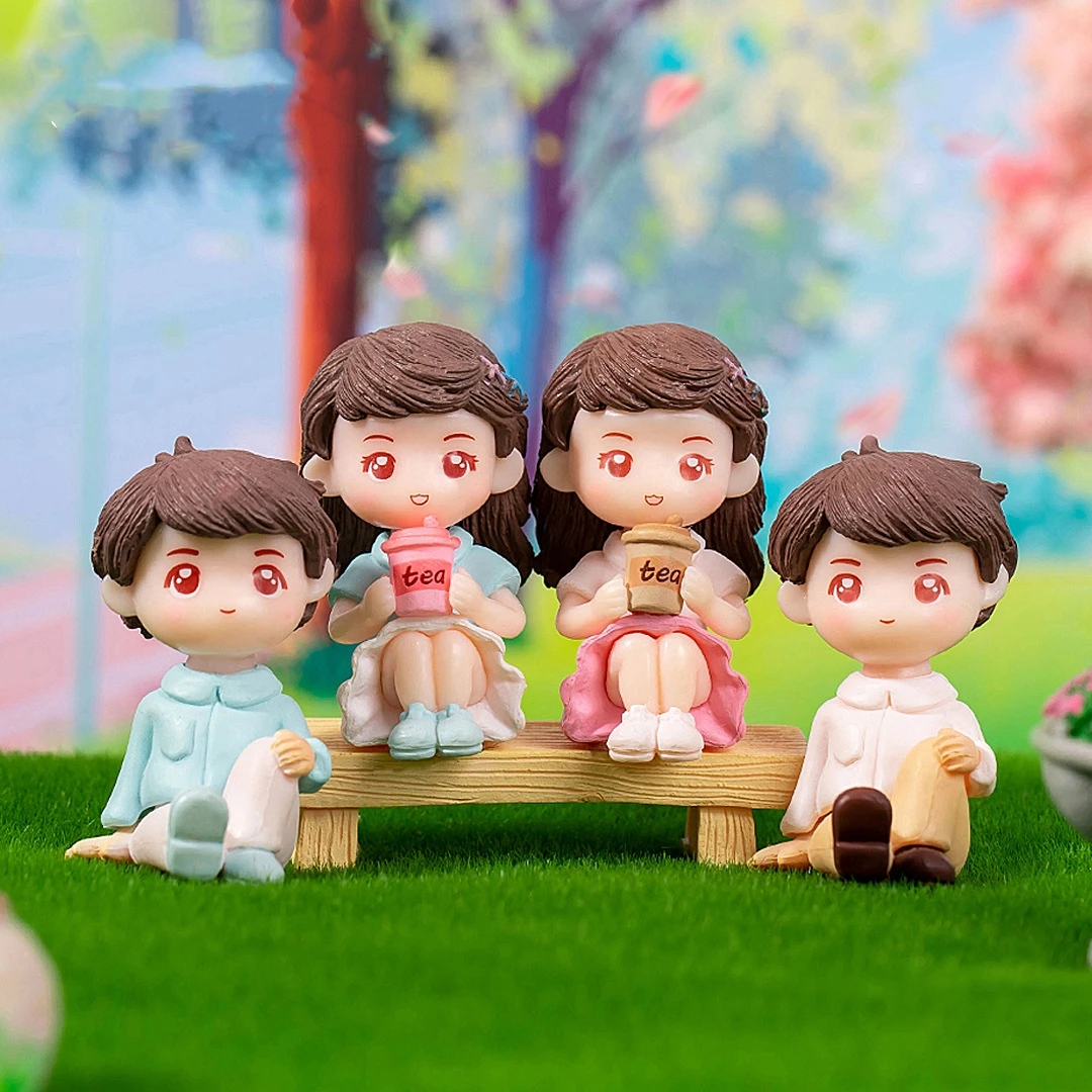 3 Pairs Boy and Girl Couple Sitting Chair Statue Outdoor Garden Decoration Courtyard Outdoor Decoration Resin Crafts Decoration