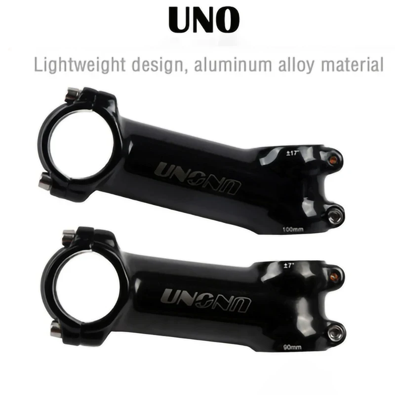 UNO Ultraleichter Fahrradvorbau aus Aluminiumlegierung, 28,6x31,8mm, 60-130mm, +-7/17 Grad, Glänzend Schwarz, Lenkervorbau, Fahrradzubehör
