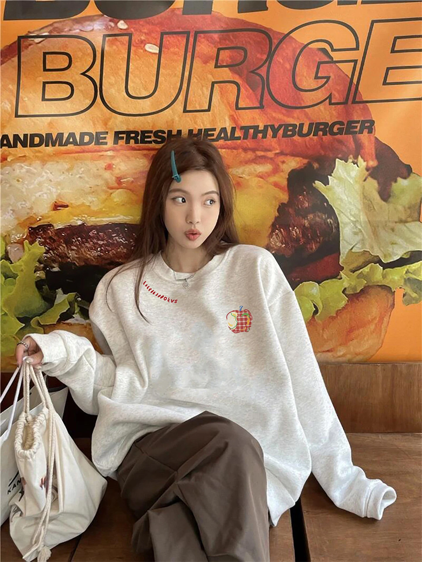 

American Sle Fce Lined Oversized Thiened Hoodl Sweatirt Women's round Ne Print Casual Comfortable Breathable Co...