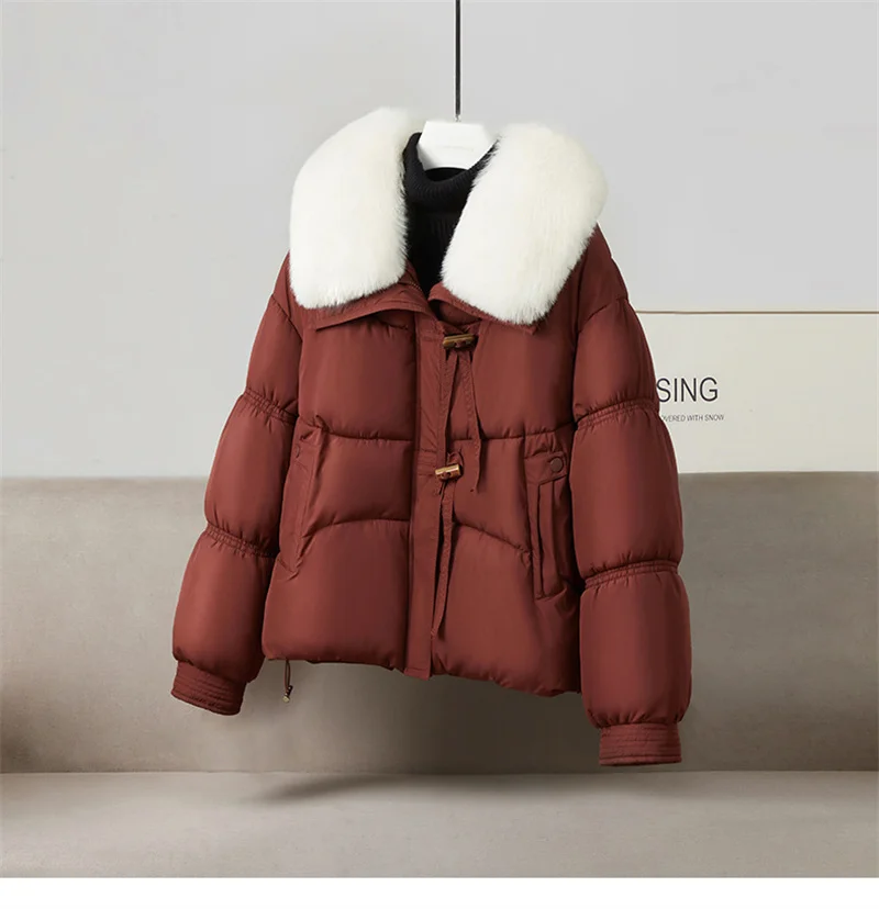 New Winter Down Cotton-padded Jacket Women's Short Parkas Big-fur-collar Outerwear Streetwear Lady Loose Warm Thicken Tops