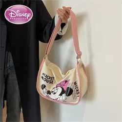 Disney Mickey Cartoon New Canvas Bag Fashion Large Capacity Women's Shoulder Saddle Bag Student Class Messenger Dumpling Bag