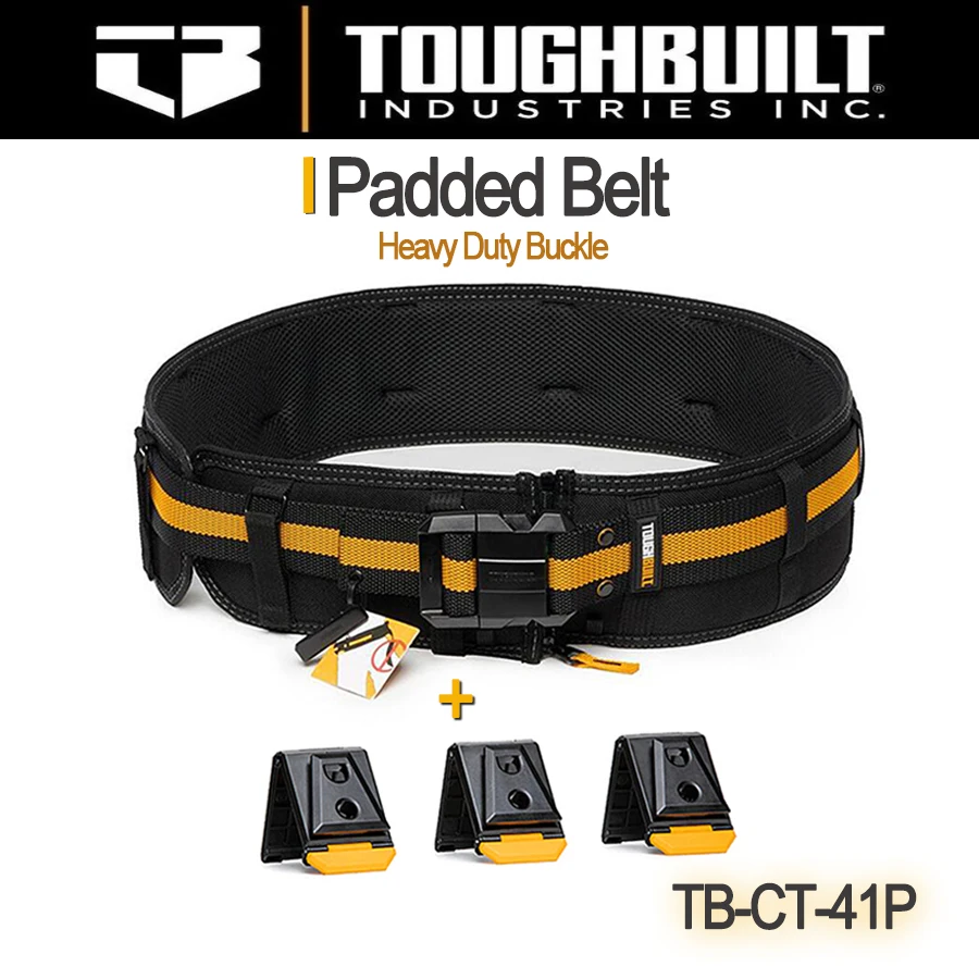 ToughBuilt TB-CT-41P Padded Belt for Professionals Steel Buckle Heavy Duty Buckle / Back Support for Waist Bag Clip Tech Hubs