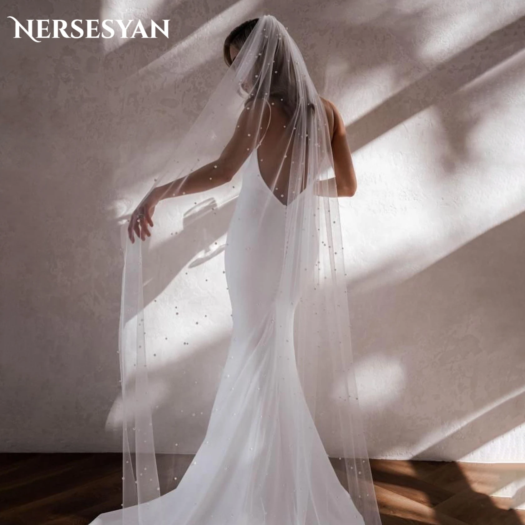 Nersesyan Elegant Long Single-layer Pearl Trailing Veil Bridal Wedding Dress Veil Short Photo Studio Photo Accessories Tulle