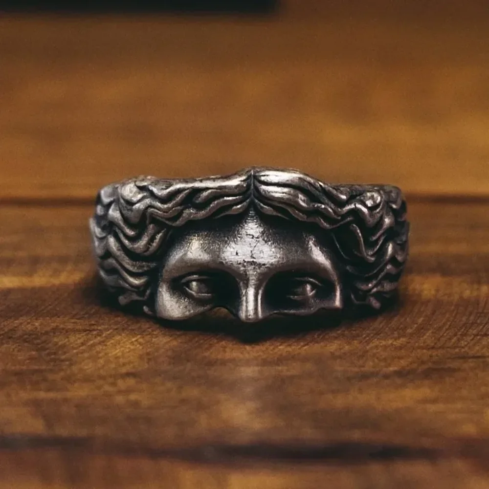 Vintage Half Face Sculpture Fashion Ring Unique Design For Women Men Suitable for Memorial Gifts Festival Gifts & Everyday