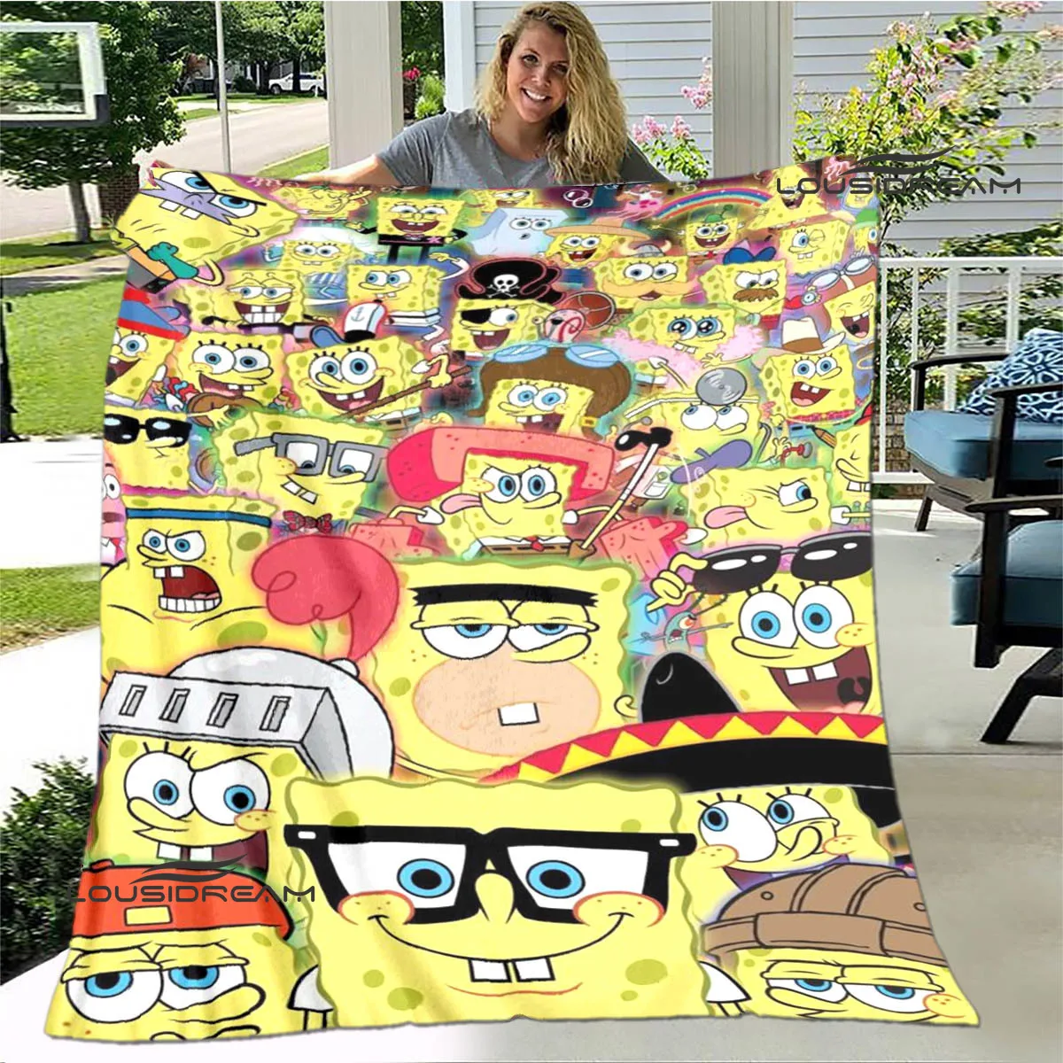 3D Cartoon S-Sponge-bob printed blanket Warm Flannel Blankets Soft and Comfortable Home Travel Blanket bed linings Birthday Gift