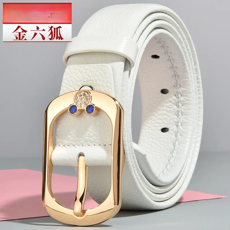 幅広純牛革ベルト-レディースジーンズ用装飾ベルト-ゴールド-シックスフォックスブランド-ソフト表面合金バックル-夏新作