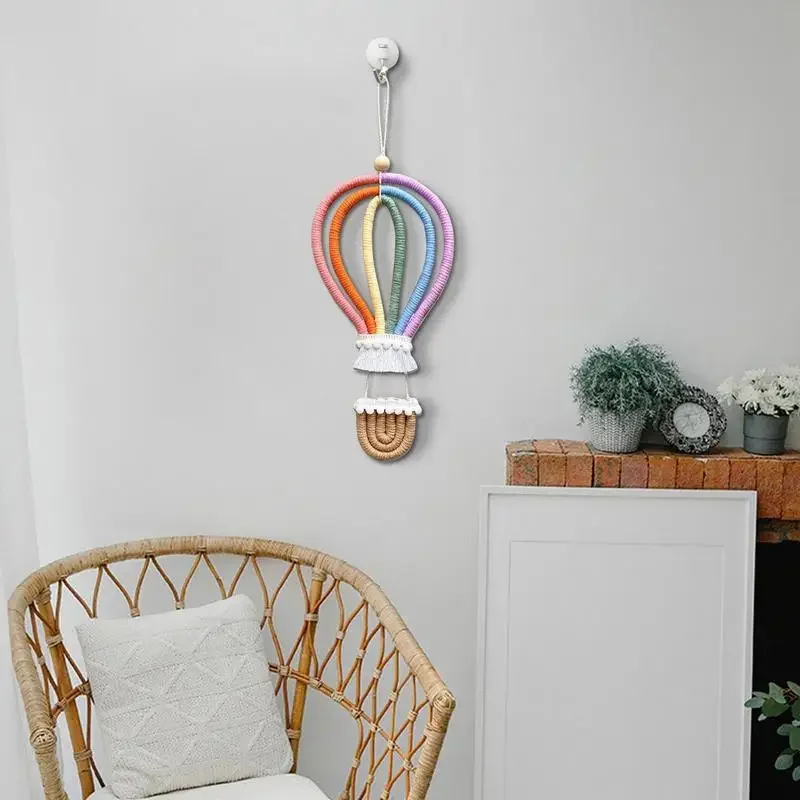 INS Macrame Rainbow Hot Air Balloon Hanging Decoration Rainbow Balloon Wall Decor for Kids Room Scandinavian Room Decor