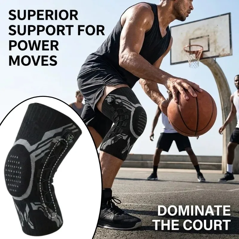Image of Sport-Knieschoner mit Stoßdämpfung, Silikonknopf, Druckfederunterstützung, atmungsaktivem Nylon für Laufen, Basketball, Fitness