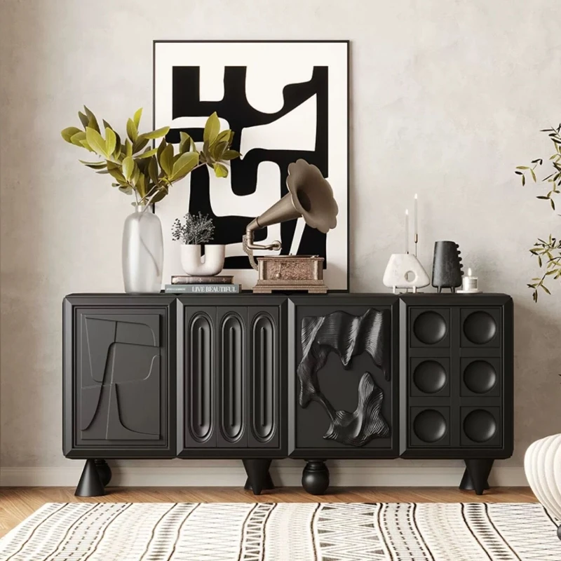 Modern simple black wabi-style dining side cabinet, minimalist entrance entrance cabinet, model room, tea cabinet