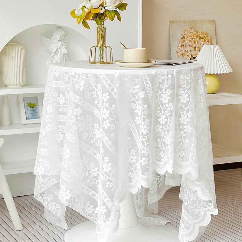

Pure White lace Tablecloth European Tea Table Cloth Door Curtain Gauze Washable Photography Background Decorative Cover Cloth