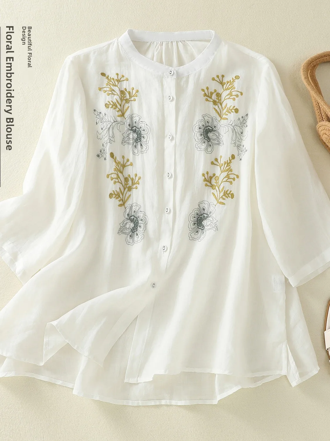 Nowa chińska bluzka z haftem, z bawełny i lnu, damska, letnia, lekka, artystyczna, przeciwstarzeniowa, lniana bluzka typu ort Sve.