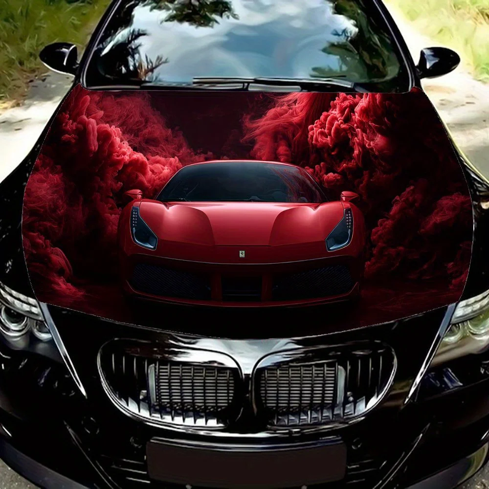

Red Fantasy Storm Speed & Power Print PVC Car Vinyl Wraps, Self-Adhesive Waterproof Car Hood Decal Sticker, Car Decoration Prote