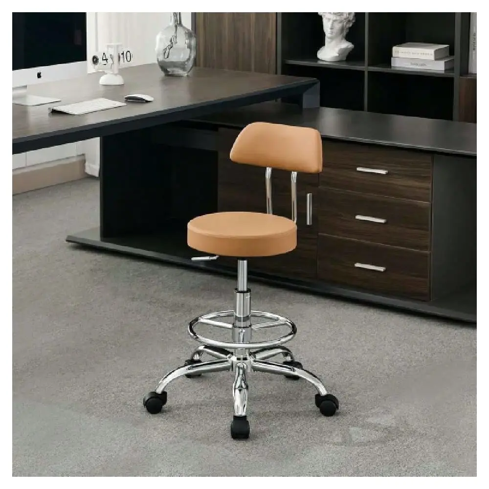 

Desk StoolSturdy Rolling Stool With BackSwivel Armless Office Chair 19.5 26.6 Adjustable Footrest Salon Chair Camel Brown,40062