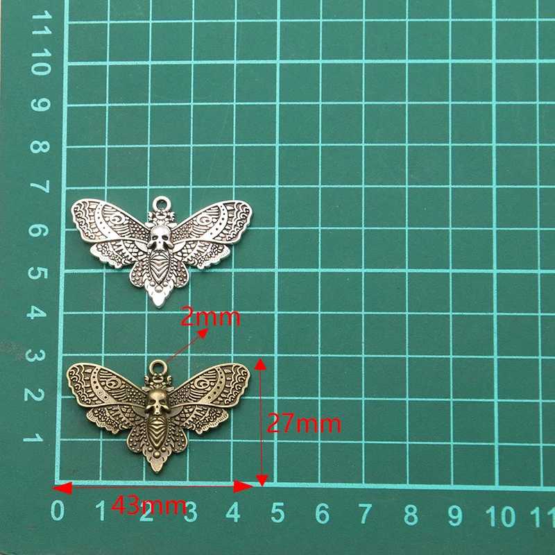 6PCS 27*43mm Metal Alloy New Product Two Color Skull Butterfly Charms Animal Pendant For Jewelry Making DIY Handmade Craft