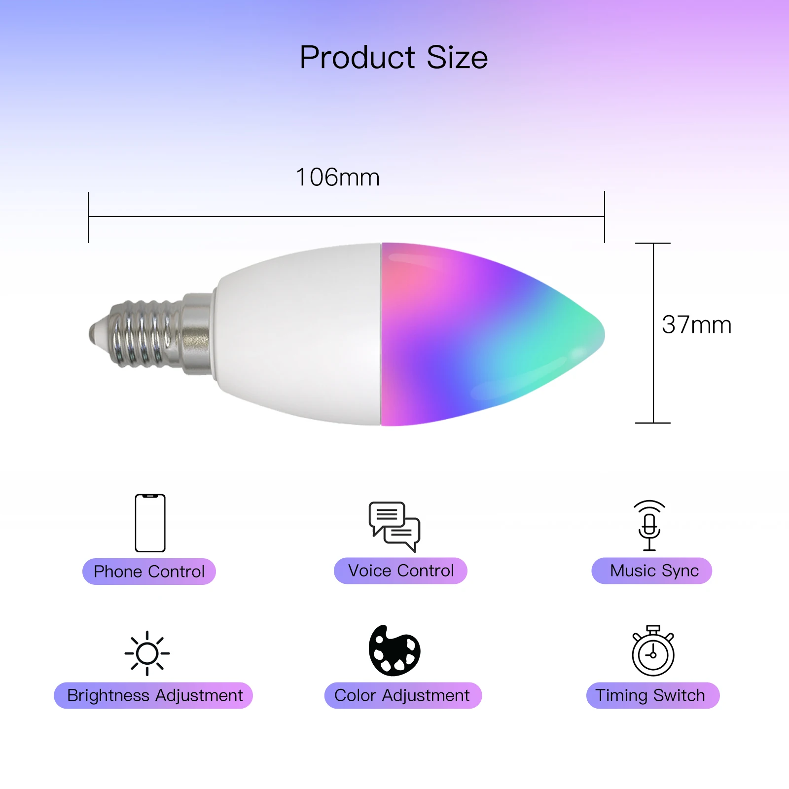 MOES-bombilla LED inteligente con WiFi, lámpara de vela E14, 16 millones, RGBCCT, 2700-6500K, regulable, 90-250V, 6W, Tuya, Alexa, Google