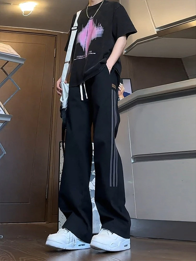 

Bla Ice Silk Qui Dry Striped Straight Leg Casual Sports Pants for Men Autumn Season Faionable Trendy Brand Youthwear