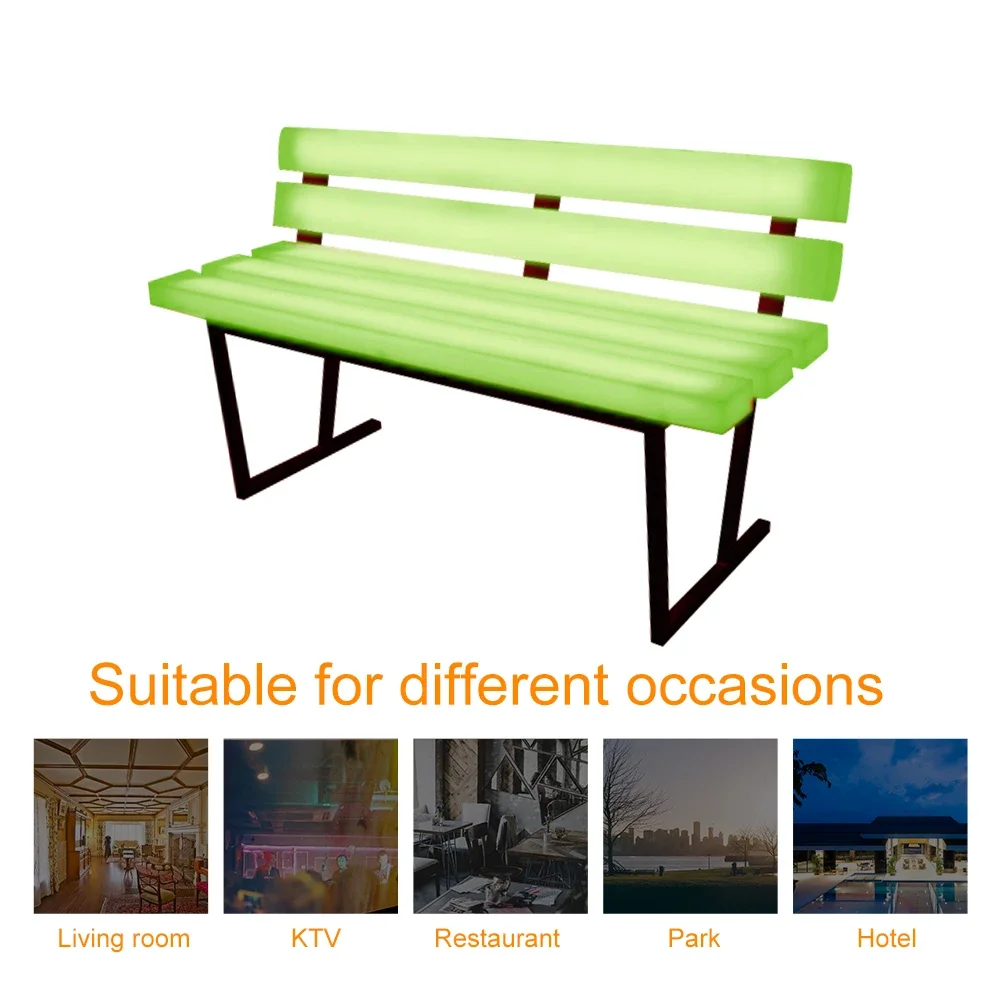 12V RGB Illuminated PE Plastic Seat Outdoor Garden Bench Chairs LED Garden Furniture LED Park Bench