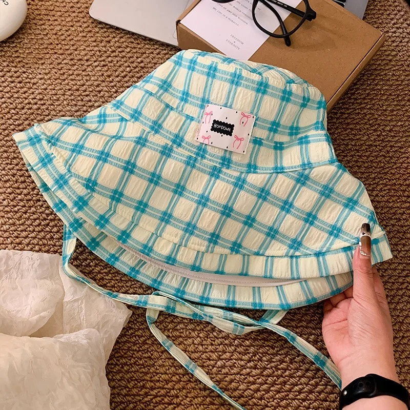 봄/여름 새로운 다목적 체크 무늬 bowknot 야외 놀이 선 스크린 분지 모자 선 스크린 어부 모자