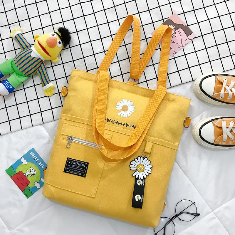 

Women Canvas handbags Korea Japan College Daisy Canvas Bag Student School Book Practice Crossbody Shoulder Messenger Bag