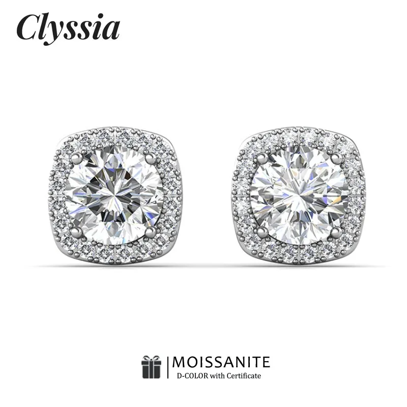 

CLYSSIA Moissanite Piercing Certified Cushion Design Earring Jewelry Sparkling Stones Perfect Gift Idea for Her Timeless Beauty