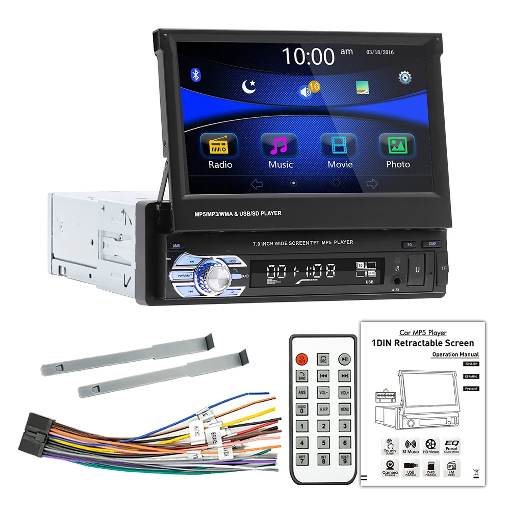 2026 9601 telescopic 7-inch plug-in card car radio multifunctional high-definition reversing image car Bluetooth MP5 player