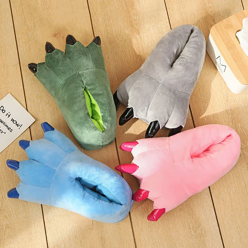Cute cartoon warm cotton shoes animal paws fall and winter package heel warm home shoes parent-child couple cotton shoes