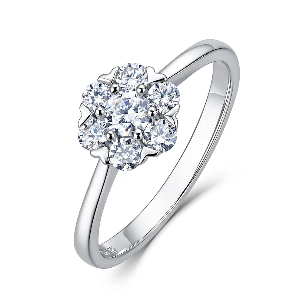 Apexelle Fashion Jewelry 925 Sterling Silver Rings For Women Classic Flower Cluster Halo Setting Moissanite Ring Fine Jewelry