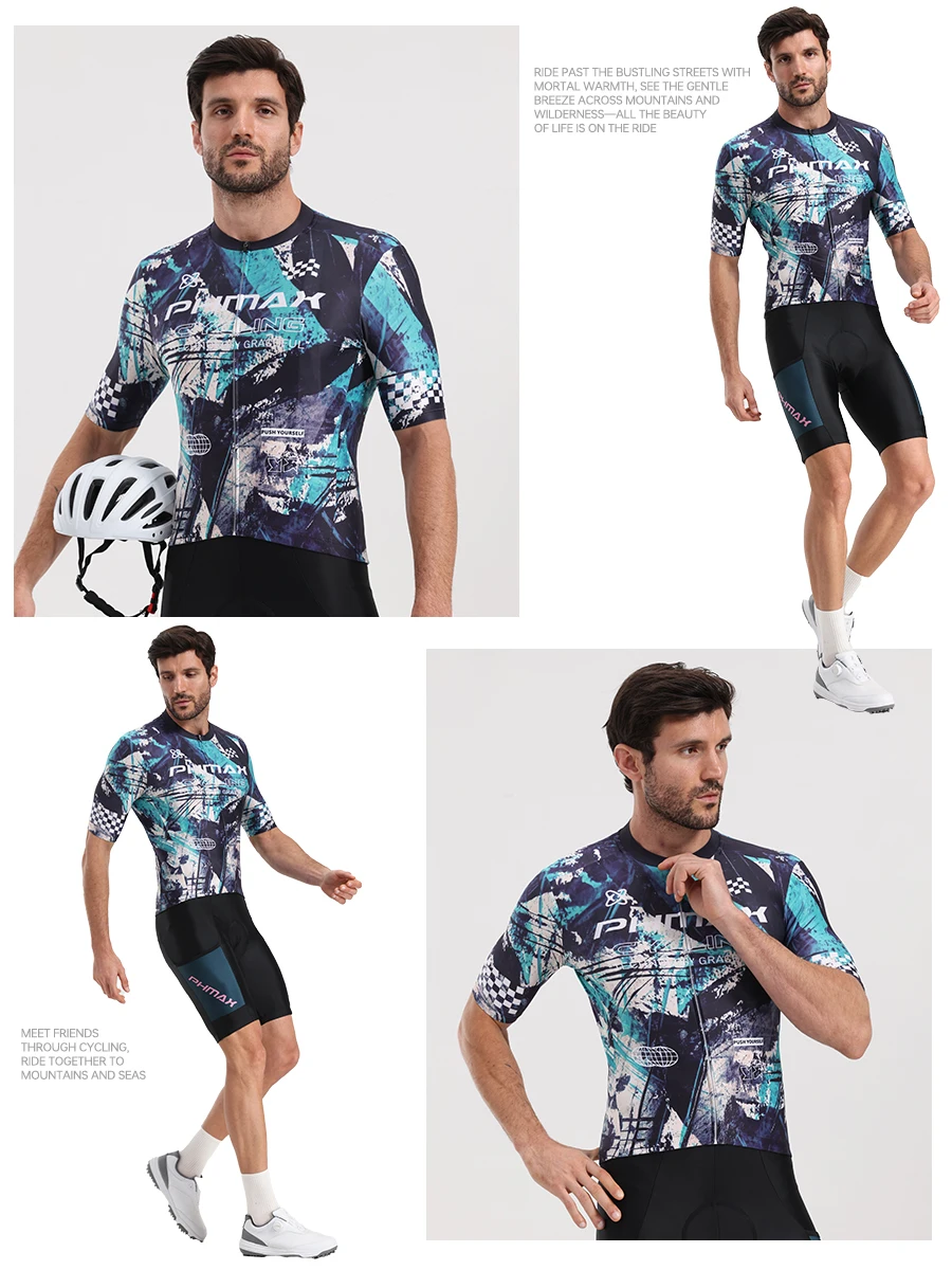 PHMAX Herren-Mountainbike-Trikot, kurzärmelig, Fahrradtrikots mit 3 Taschen, Renntrikot, Fahrradbekleidung mit durchgehendem Reißverschluss – Detail 12