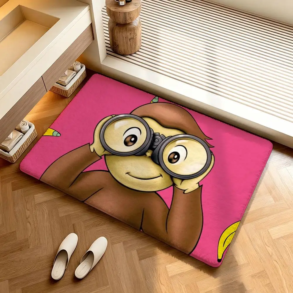 C-Curious George Monkey  Shower Room Absorbent Small Floor Mat Soft Comfortable Decorative Foot Mat