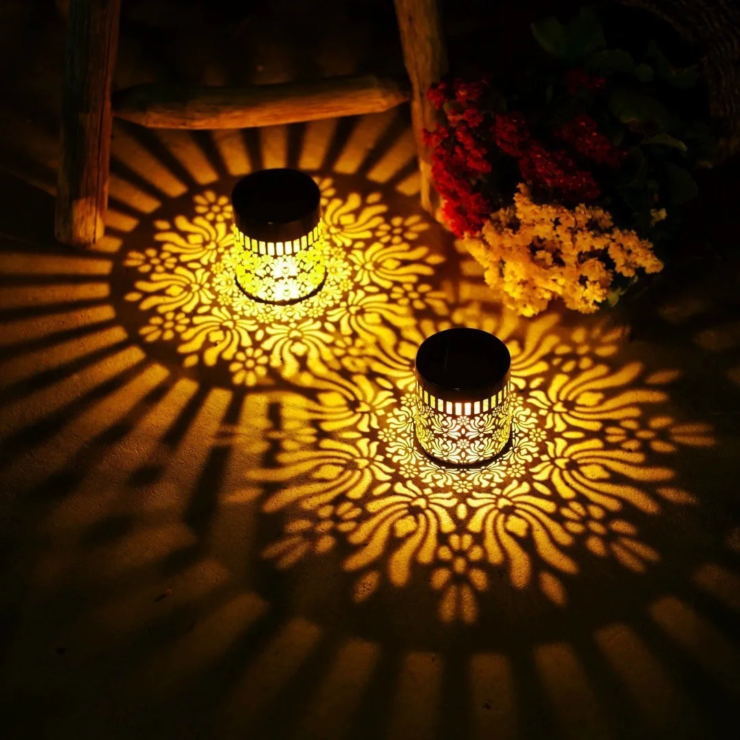 

Solar Outdoor Wall Light with Floodlight Hollow Design Waterproof Garden Patio Courtyard Decorative Lamp for Fence Villa Door