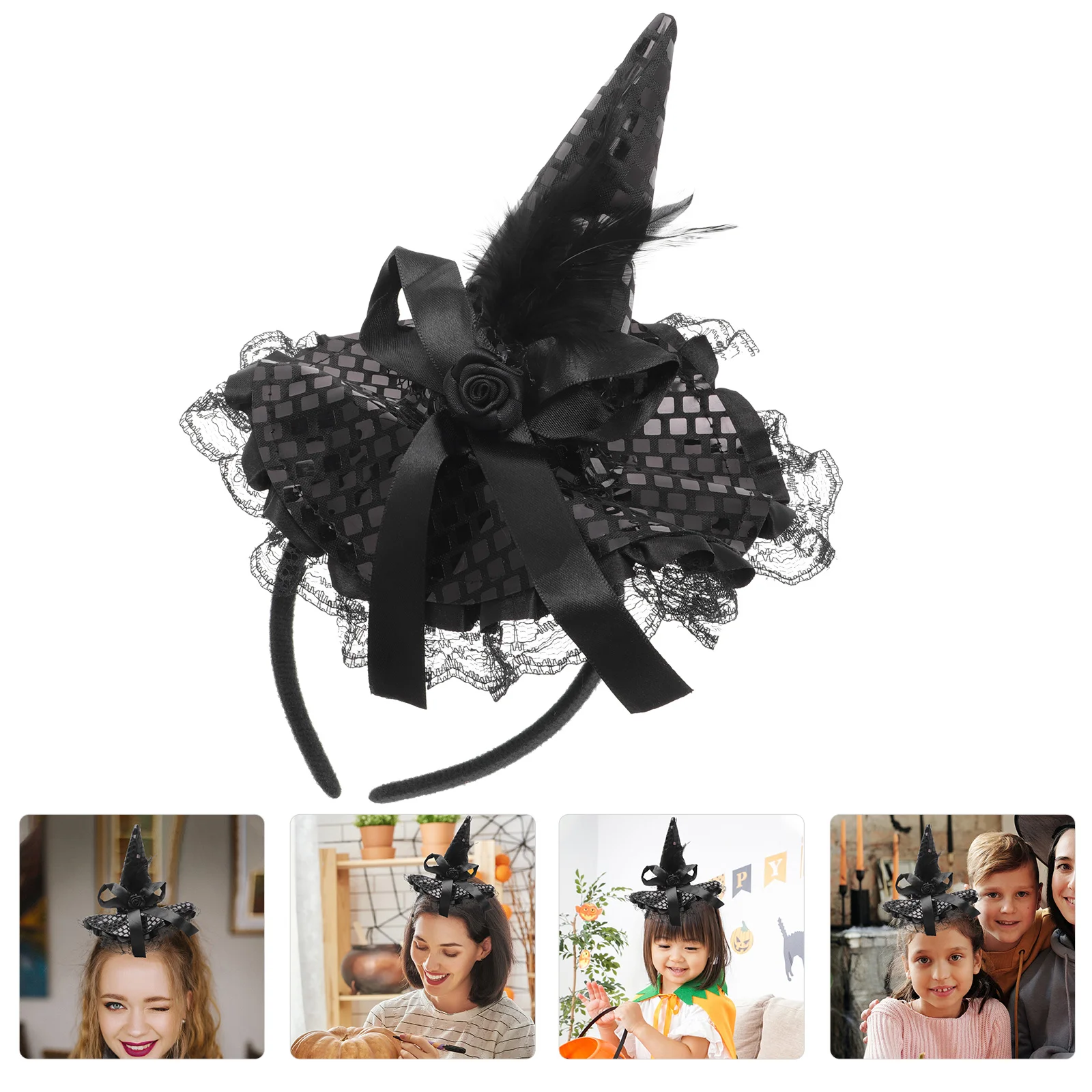 Witch Hat Headband Hair Dress up Halloween Makeup Decor Costume Supply Headdress Party Ornament Props