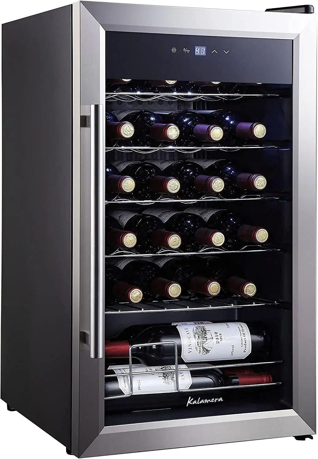 

Kalamera Mini Fridge Wine Cooler,24 Bottle Compressor Freestanding Wine Refrigerator Single Zone with Stainless Steel Glass Door