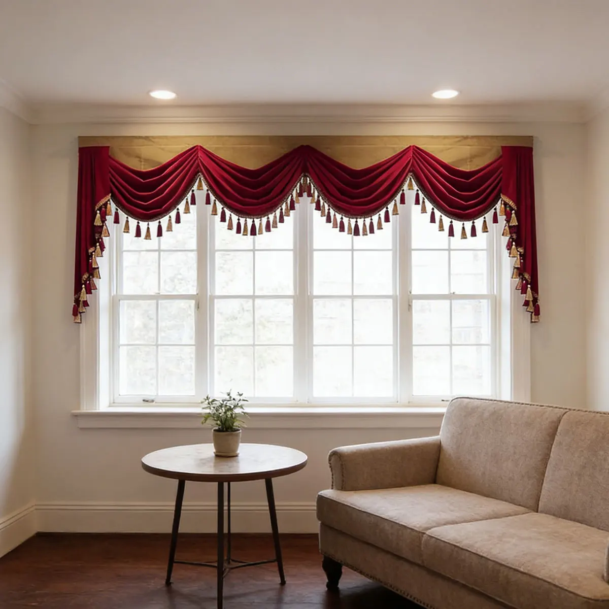 

Elegant Burgundy Velvet Curtain Valance, Decorative Window Treatment for Living Room
