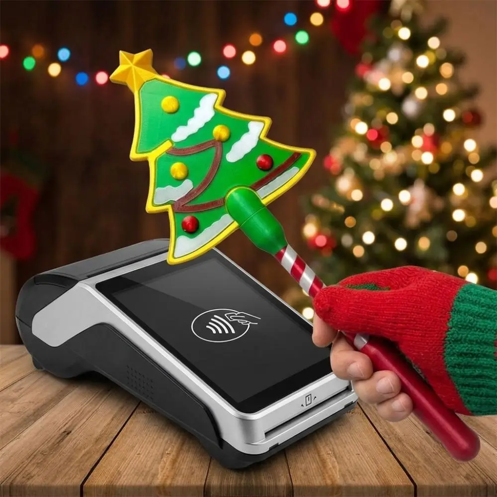 Non-Contact Christmas Payment Magic Wand 3D Printed Tree Shaped Xmas Credit Card Holder Handheld Star Topper