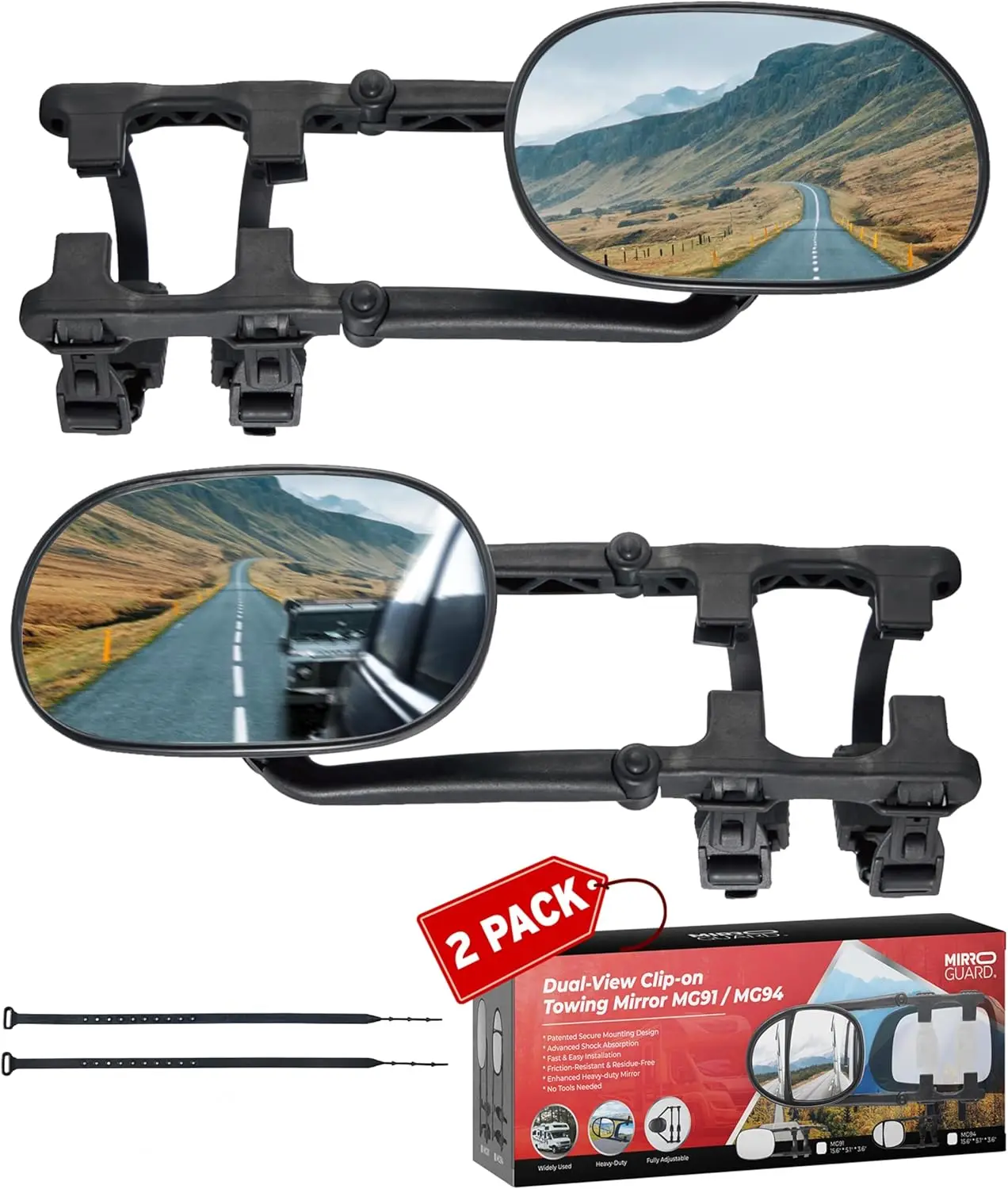 

Towing Application for Pickups, RVs, and Trailers, Universal Clip-On, Extendable, Model MG91
