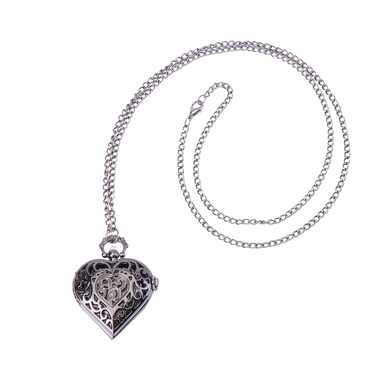 1 قطعة ريترو ستايل خمر ساعة الجيب الأسود الجوف خارج القلب نحت الكوارتز رائعة الرجال النساء ساعة أنيقة هدية #4