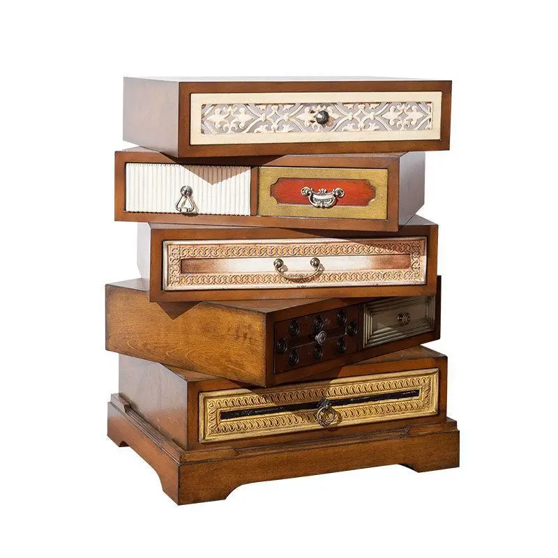 American retro rotating bedside table antique storage small apartment storage cabinet