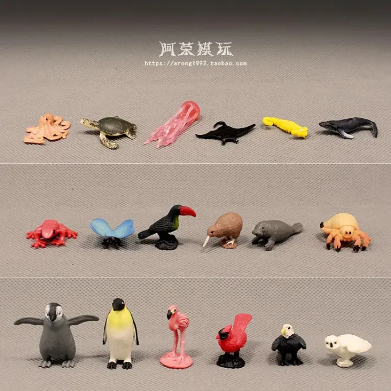 Figuras de animales pequeños de simulación, lindo rana, pulpo, mariposa, pájaro, insecto, modelo en miniatura, decoraciones, juguetes coleccionables