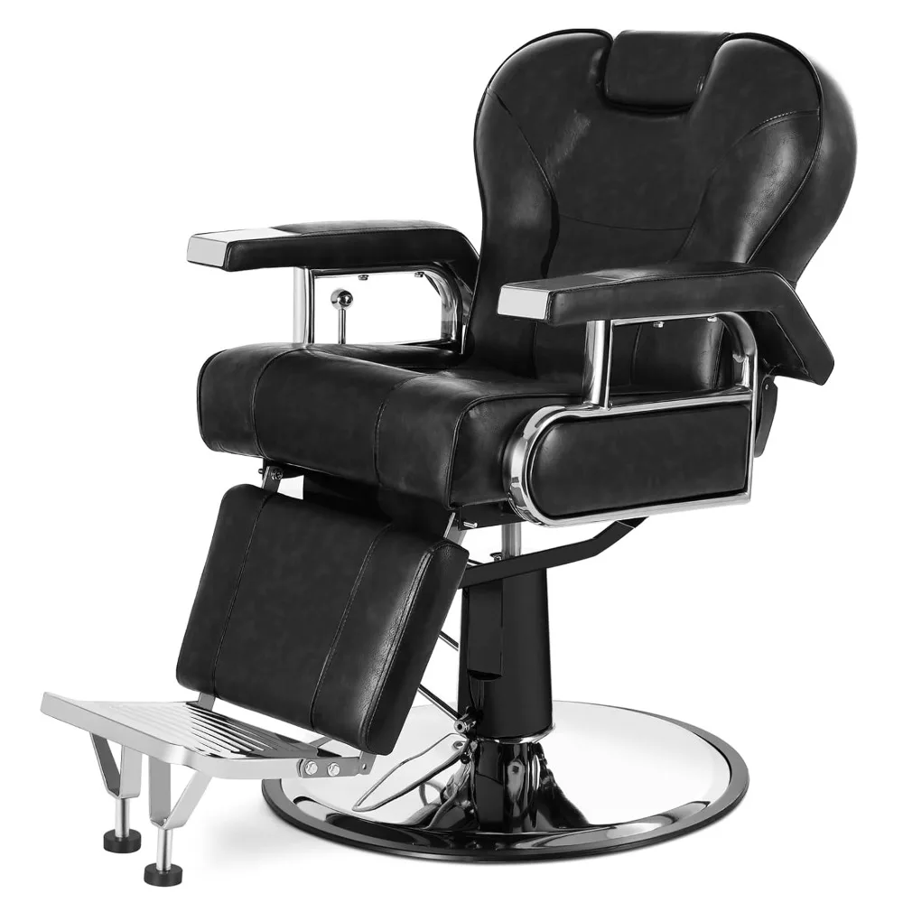 

Barber Chair Heavy Duty Reclining Salon Chairs with Headrest,360 Degree Swivel Tattoo Chair, Barbershop, Max Load 440 Lbs, Black