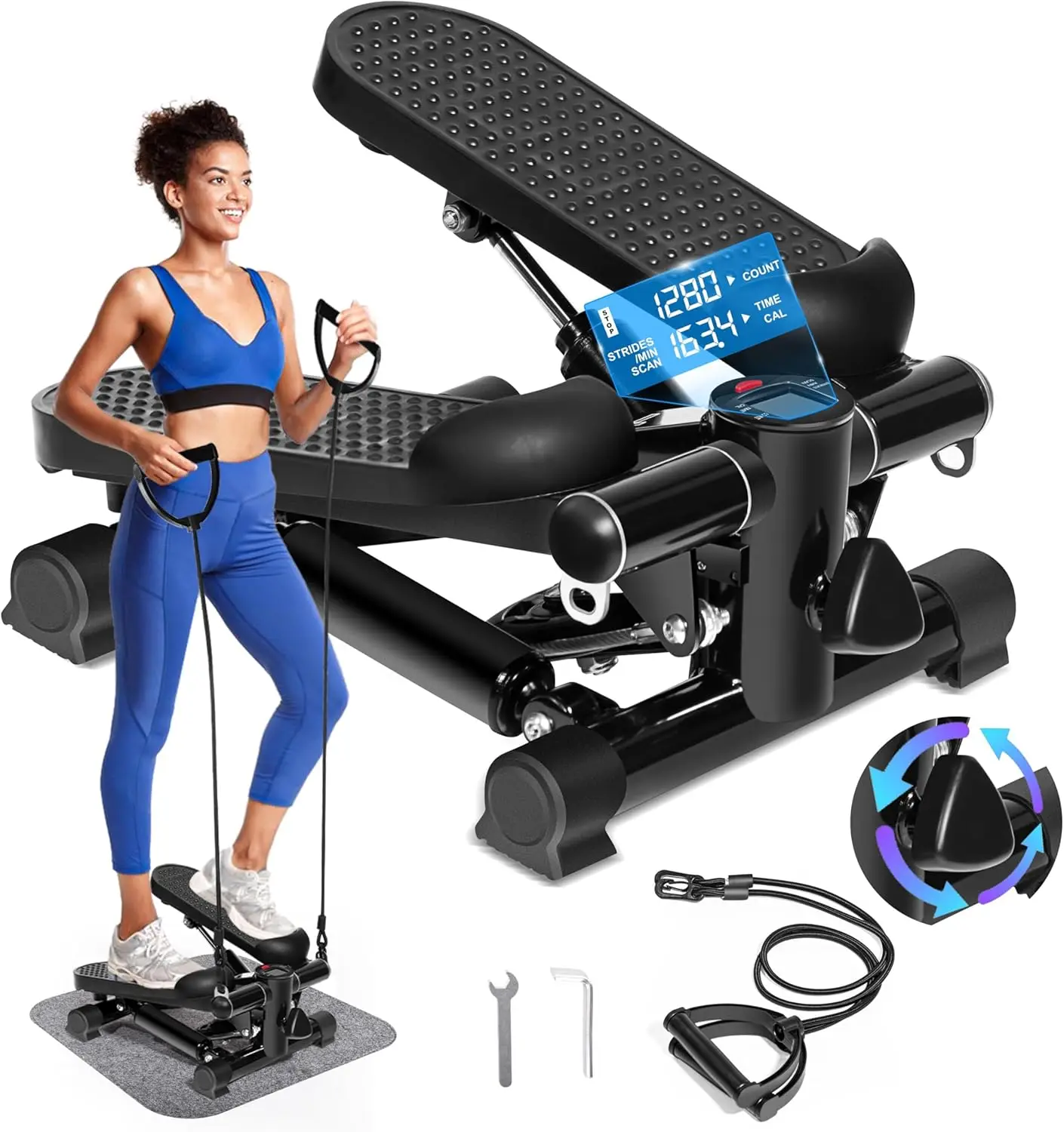 TOPMAJOR Steppers for Exercise at Home with 330 lbs Weight Capacity, Resistance Bands & Non-Slip Mat for Full Body Workout, Adju