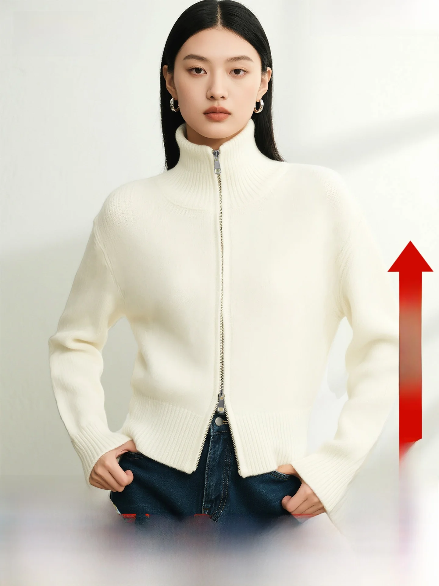 

Snow Mid-Fly Zipper High Collar Women's Knitted Sweater Winter Inner Wear Outer Wear New Sle Soft Comfortable Casual Long S...