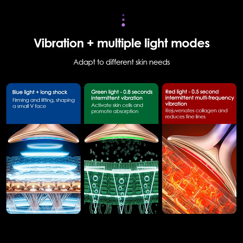 Ems Mikros trom Hals Gesicht Schönheit Gerät 3 Farbe LED Phototherapie Gesichts lifting Massage gerät Haut verjüngung Falten entferner