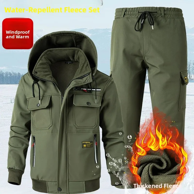 Thiened Fce 冬用作業服メンズジャケット暖かい屋外建設現場労働保護服長袖セット