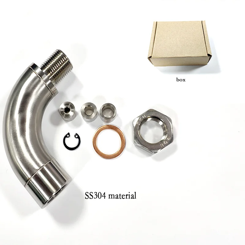 304 Stainless Steel O2 Sensor Elbow Adapter M18x1.5 Bend J Style Spacer Fix Engine Light O2 Sensor Extension Kit with Gasket