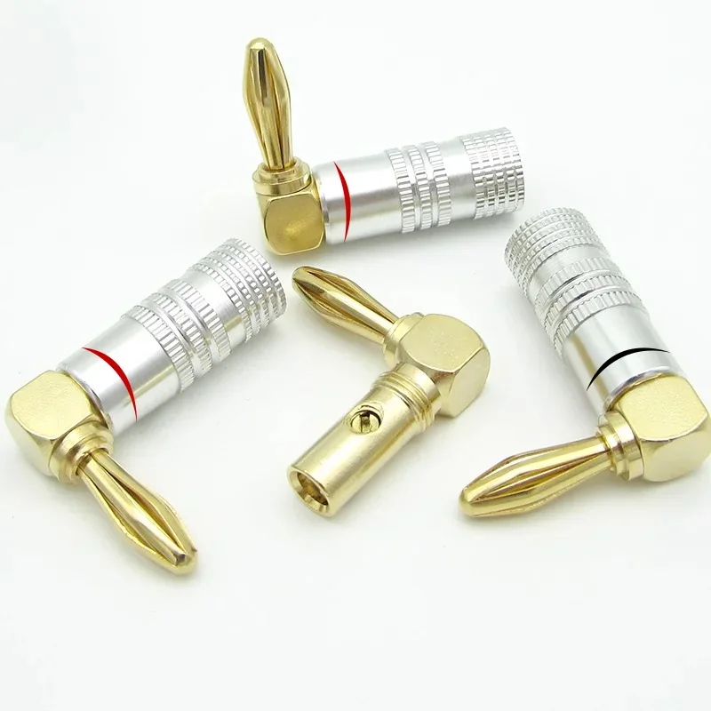 10PCS 4mm Gold-Plated Right Angle 90 Degree Banana Plug Video Speaker Adapter Audio Banana Connectors