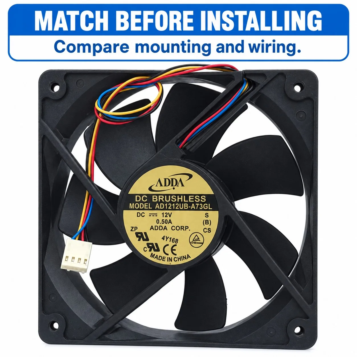 AD1212UB-A73GL DC Axial Cooling Fan 120x120x25mm 12025 12V 2500RPM PWM Tachometer Dual Ball Bearing 4-Wire for ADDA