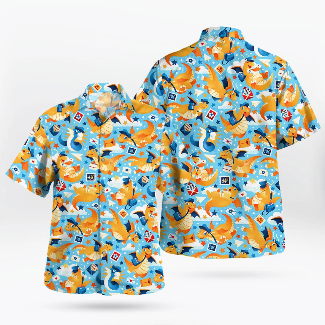 Camiseta hawaiana de Pokémon Dragonite Dratini, camiseta azul tropical de verano de secado rápido para hombre, ropa para niños, camiseta para mujer