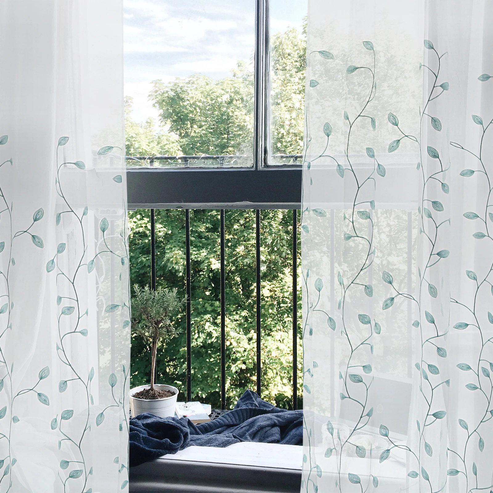 

2Pcs Leaf Sheer Curtain for Window Bedroom Gauze Drape Light Filtering Decorative Voile Curtain Partition Drapes