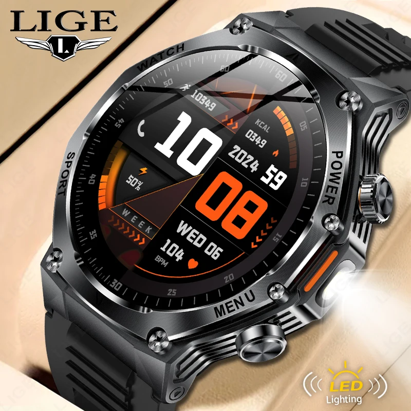 LIGE Men's Smart Watch 5.2 Bluetooth Call One Click Connection IP67 Waterproof 800mAh Battery Outdoor Smartwatch For Android iOS